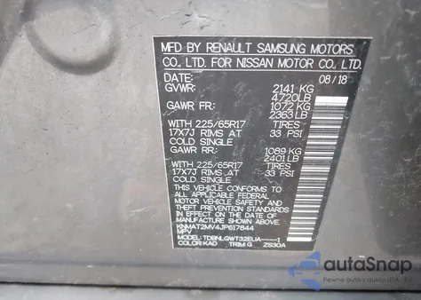 2018 Nissan Rogue Sv z USA, uszkodzony, nr VIN KNMAT2MV4JP617844